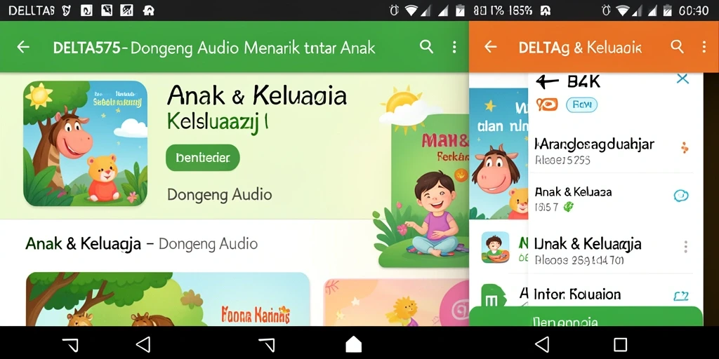 Tampilan antarmuka DELTA575 yang menarik dan ramah anak untuk mendengarkan dongeng.