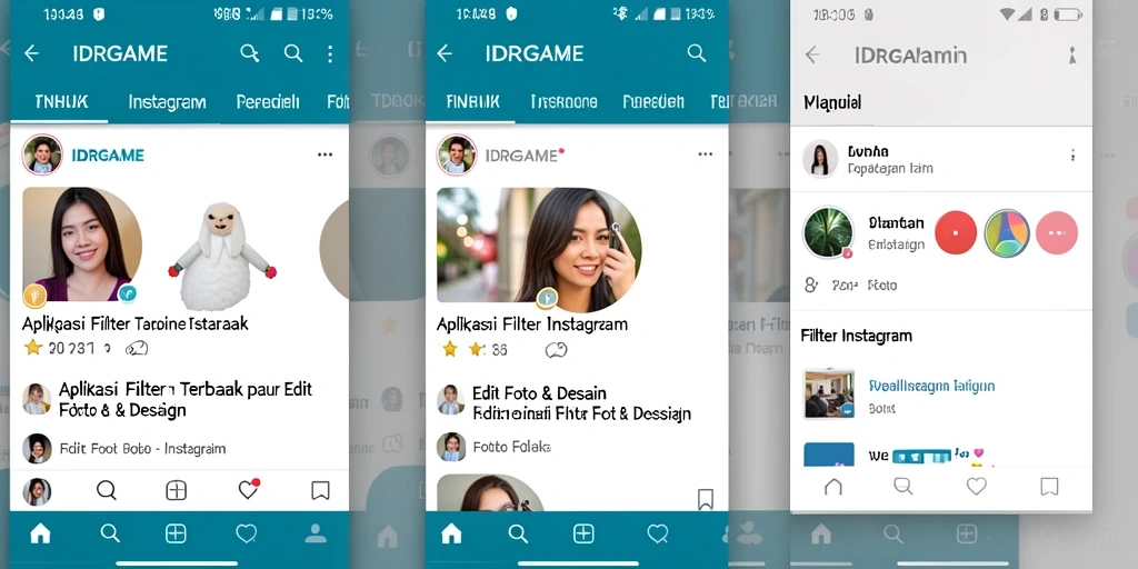 Tampilan antarmuka <strong>IDRGAME</strong> dengan berbagai filter Instagram yang menarik.