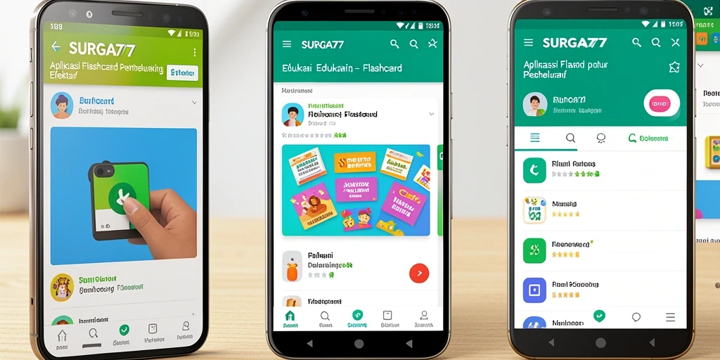 Tampilan antarmuka utama aplikasi Flashcard SURGA77 yang menarik.